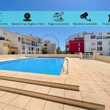 Confortable Avec Climatisation Au Cap D'agde Avec Port, Plages Et Nature Accessible A Pied Lägenhet *